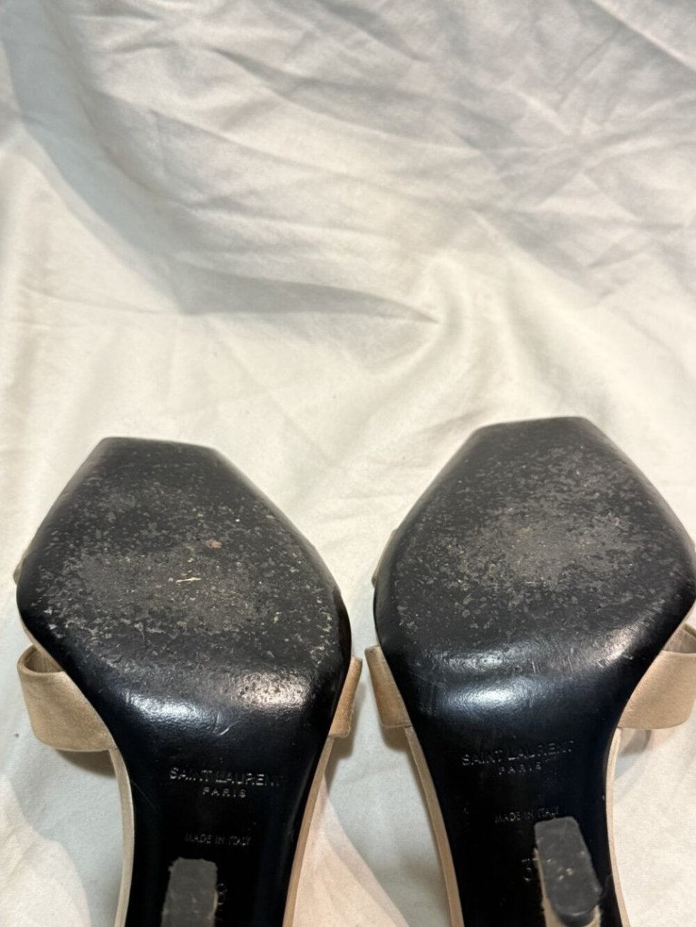 Saint Laurent Lydia 110 Nude Satin Ankle Wrap Sandal Heels EU 38 US 8 - Picture 8 of 12